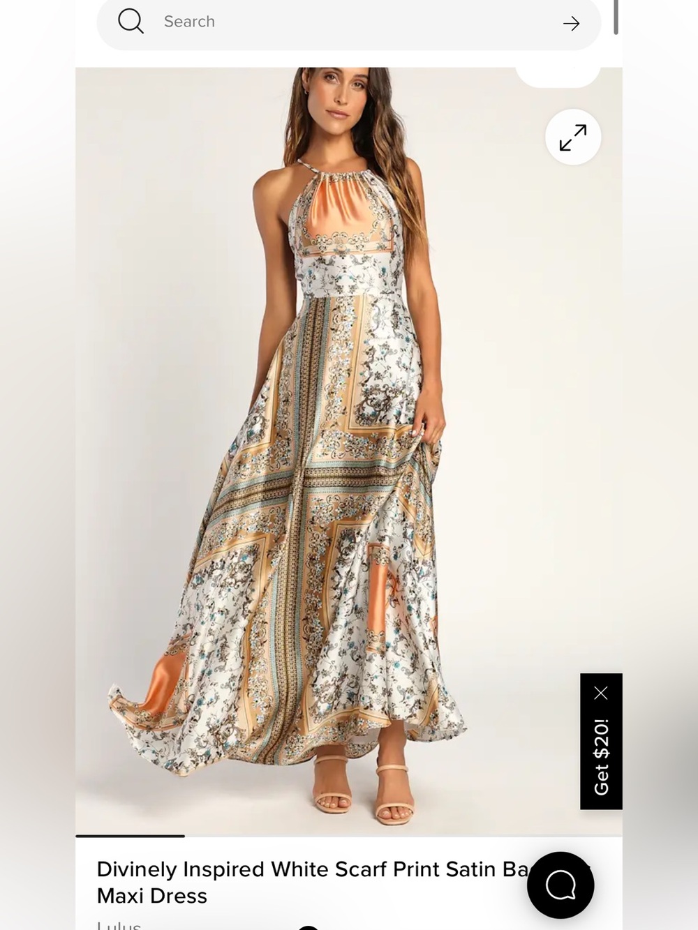 Lulu's Peach and White Scarf-Print Halter Maxi Dress